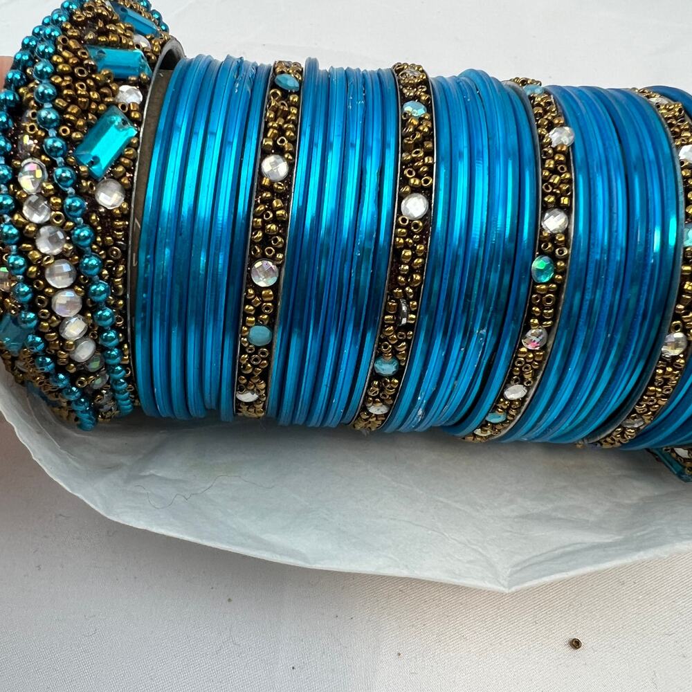 Blue Rhinestone Bangle Set Stack Desi Bridal Wedd… - image 7